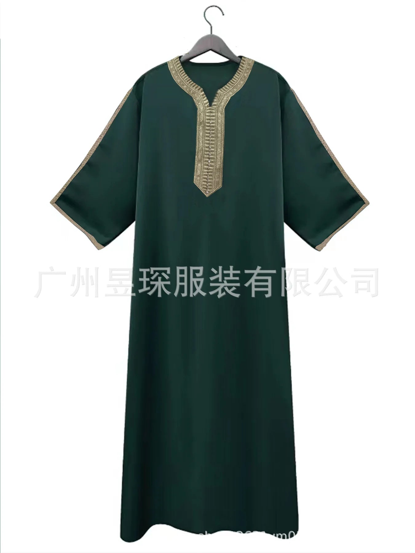 2025 Eid Kaftan Muslim Fashion Abaya for Men Half Sleeve Embroidery Loose Breathable Casual Robe Dubai Arab Islamic Caftan Dress