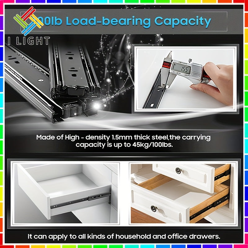 (Fast Delivery)1Pair (2pcs)Drawer Guide Full Extension Ball Bearing Heavy Duty (25.4-50.8 cm) Drawer Slide Rail