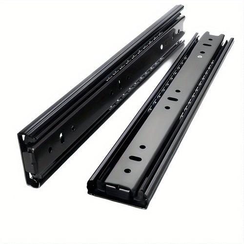 1 Pair Black Metal Quiet 3-Section Extendable Drawer Slides - Heavy-Duty Thickened Ball Bearing Guide Tracks, Polished Finish for Cabinets, Wardrobes & Furniture Drawers