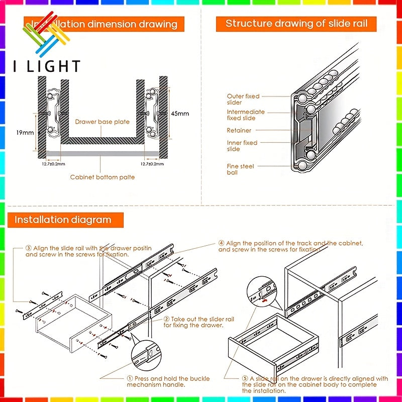(Fast Delivery)1Pair (2pcs)Drawer Guide Full Extension Ball Bearing Heavy Duty (25.4-50.8 cm) Drawer Slide Rail