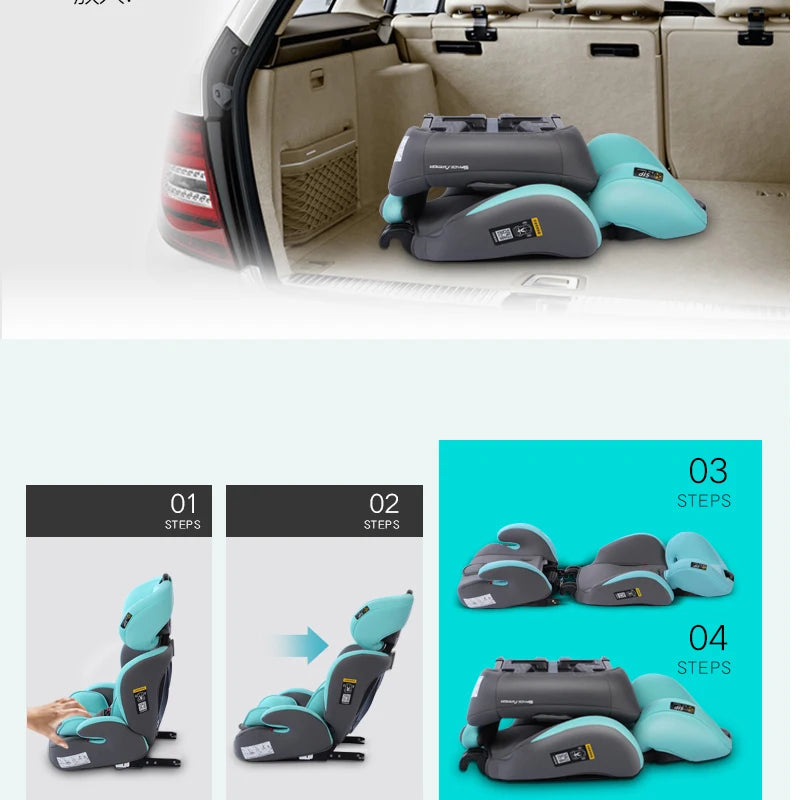 Child Safety Car Seat Folding Baby Car Seat Isofix Latch Portable  Kids Car Seat Booster For 9M-12 years Old