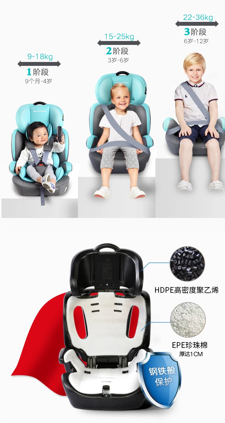 Child Safety Car Seat Folding Baby Car Seat Isofix Latch Portable  Kids Car Seat Booster For 9M-12 years Old