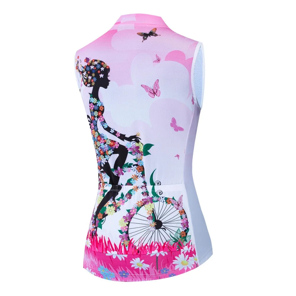 Cycling jersey sleeveless Women Bike MTB Top shirt Maillot bicycle racing Road Mountain girl cycle jersey Half zipper pink