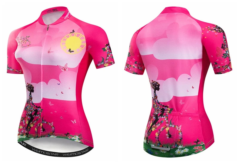 Cycling jersey Womens Bike jersey Mountain Road MTB Top Maillot Breathable shirts Short sleeve racing Team Blouse female red