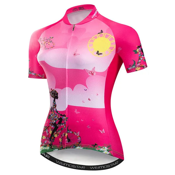 Cycling jersey Womens Bike jersey Mountain Road MTB Top Maillot Breathable shirts Short sleeve racing Team Blouse female red