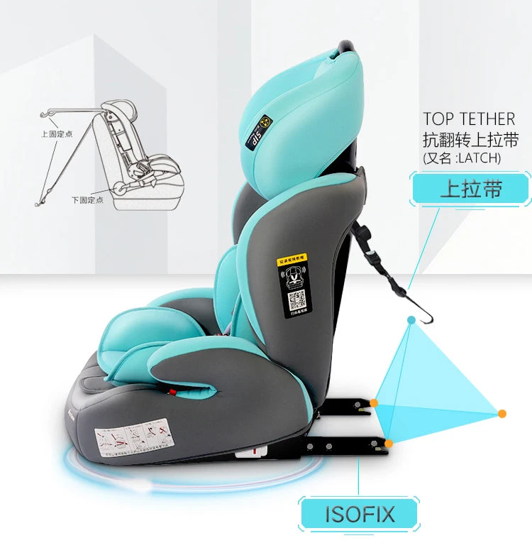 Child Safety Car Seat Folding Baby Car Seat Isofix Latch Portable  Kids Car Seat Booster For 9M-12 years Old
