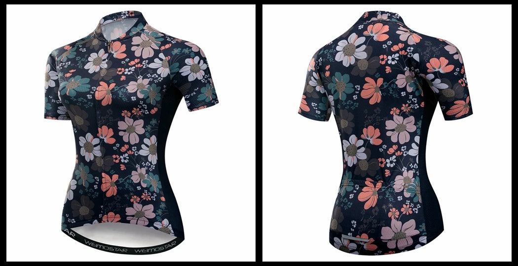 Weimostar Summer Flower Cycling Jersey Women Maillot Ciclismo Pro Team MTB Bike Clothing Tops Racing Bicycle Shirt Cycle Wear