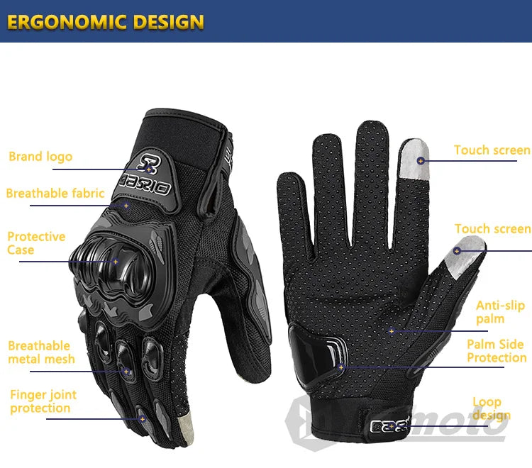 Summer Breathable Full Finger Motorcycle Gloves Touchscreen Motocross Protective Gloves Anti-fall Motorbike Gloves Bike Gloves