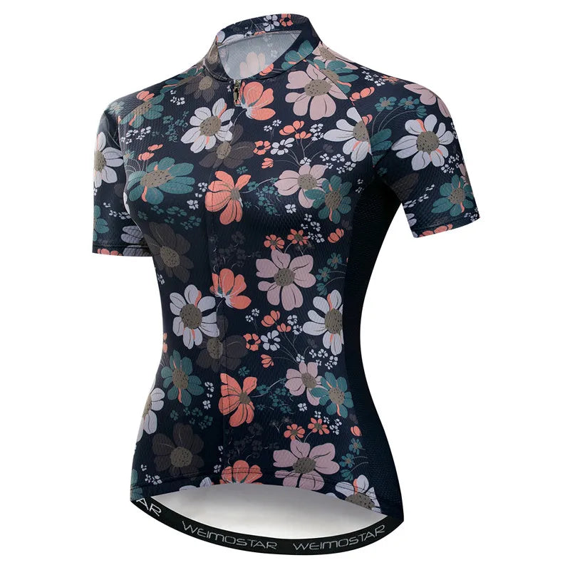Weimostar Summer Flower Cycling Jersey Women Maillot Ciclismo Pro Team MTB Bike Clothing Tops Racing Bicycle Shirt Cycle Wear