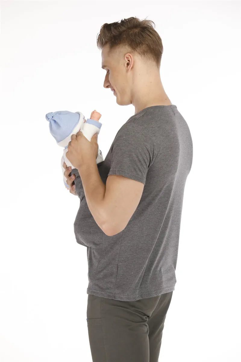 Kangaroo Safety Pocket T-Shirt Baby Summer Pregnancy Carrier Feeding Nylon Cotton Clothing Father Mother Short Sleeves Tops