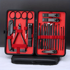 Nail Clipper Cutter Trimmer Earpick Grooming Kit Manicure Pedicure Scissor Tweezer Nail Tools Set with Black Leather Travel Case